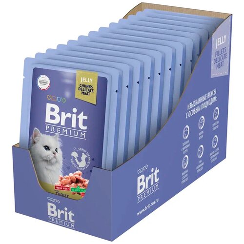 фото Паучи для взрослых кошек Brit Premium, форель в желе, 14 шт. х 85 г