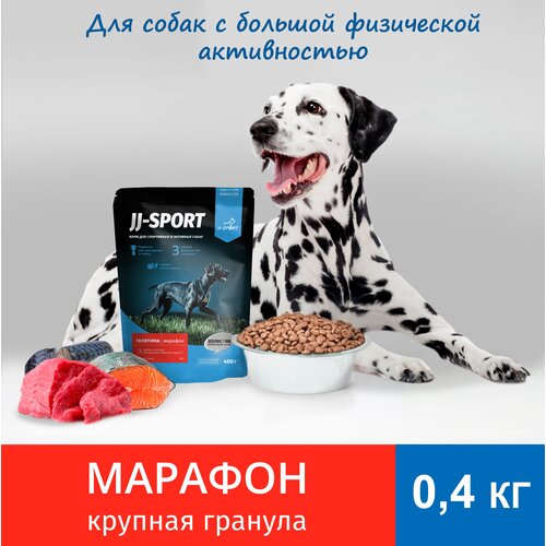 фото Живая Сила JJ-SPORT Марафон сухой корм для взрослых собак всех пород с телятиной, крупная гранула 0.4 кг