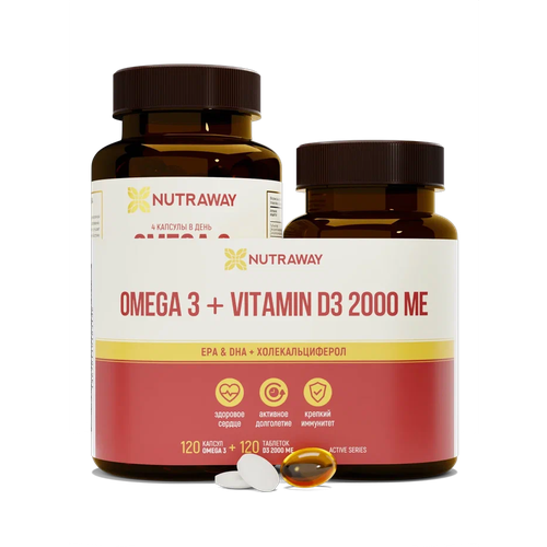 фото Набор Омега 3 (OMEGA 3) 1350 мг 120 капсул + Vitamin D3 (Витамин Д3) 2000ME 120 таблеток Nutraway