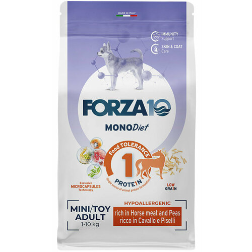 фото Корм сухой FORZA10 DOG MINI DIET монобелковый для взрослых собак маленьких пород при аллергии с кониной и горохом (1,5 кг)