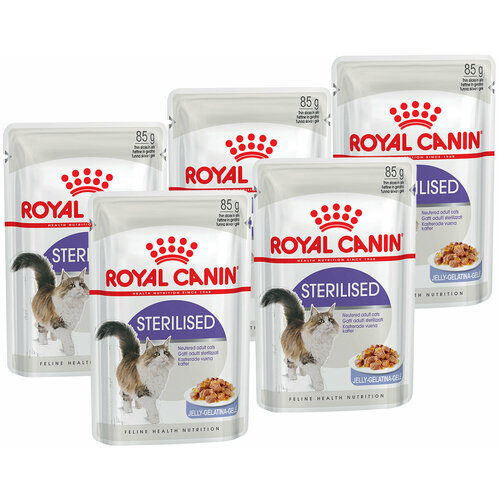 фото ROYAL CANIN STERILISED для взрослых кастрированных котов и стерилизованных кошек в желе пауч 85 гр 85 гр х 5 шт