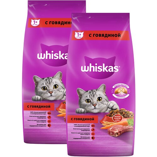 фото WHISKAS аппетитный обед для взрослых кошек c говядиной с нежным паштетом (5 + 5 кг)