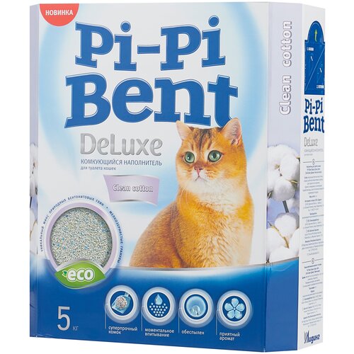 фото Комкующийся наполнитель Pi-Pi Bent DeLuxe Clean Cotton, 12л, 1 шт.