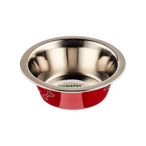 фото Миска для домашних животных HOMEPET Color Косточки 0,25 л металлическая красная