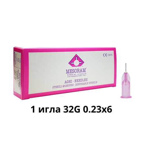 фото Игла медицинская инъекционная для мезотерапии (Мезоигла Mesoram) 32G 0.23x6, 1 шт, 712307 (Мезорам)