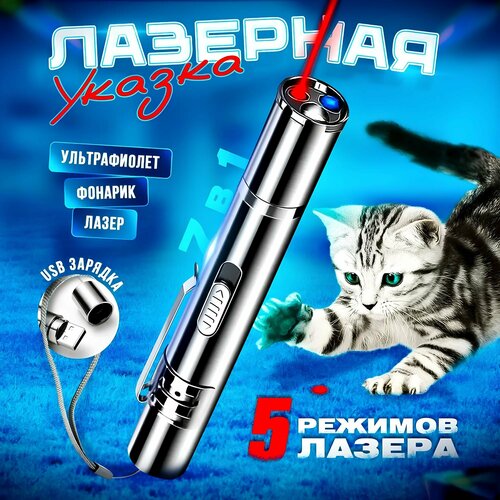 фото Лазерная указка SimpleShop 7 в 1 для кошек и собак, Лазер, УФ, Фонарик, с USB зарядкой.