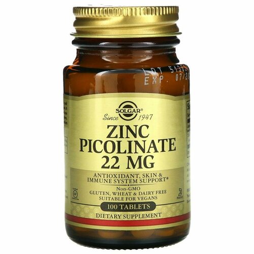 фото Zinc Picolinate 22 mg 100 таблеток Цинк Solgar