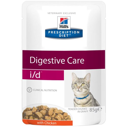 фото Влажный корм для кошек Hill's Prescription Diet i/d Digestive Care при расстройствах пищеварения, жкт, с курицей 2 шт. х 85 г (кусочки в соусе)