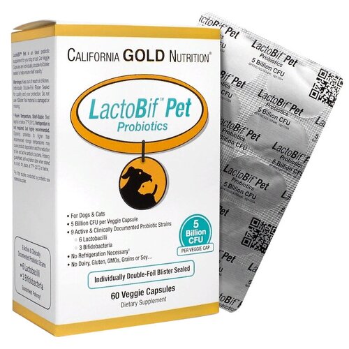 фото California Gold Nutrition LactoBif Pet Probiotics, 130 г, 60шт. в уп.