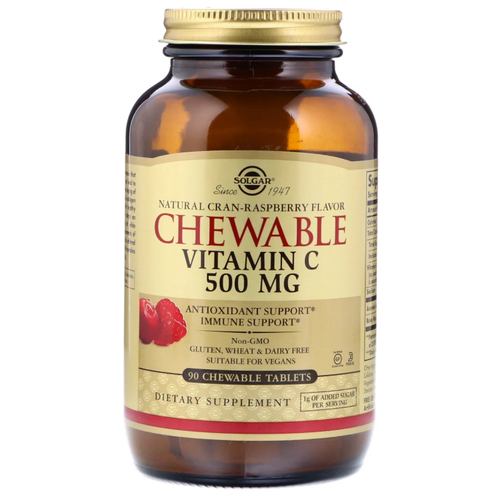 фото Solgar Chewable Vitamin C Natural Cran-Raspberry Flavor таб. жев., 500 мг, 250 мл, 800 г, 90 шт., малина