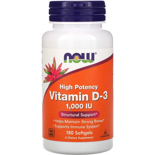 фото NOW Витамин D3, Vitamin D-3, 25 мкг (1000 IU), 180 капсул