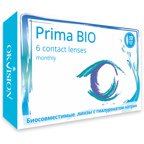 фото Контактные линзы OKVision PRIMA BIO, 6 шт., R 8,6, D +1, прозрачные, 1 уп.