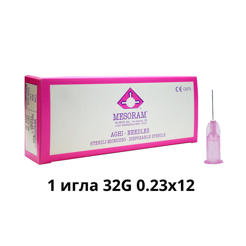 фото Игла медицинская инъекционная для мезотерапии (Мезоигла Mesoram) 32G 0.23x12, 1 шт, 712306 (Мезорам)