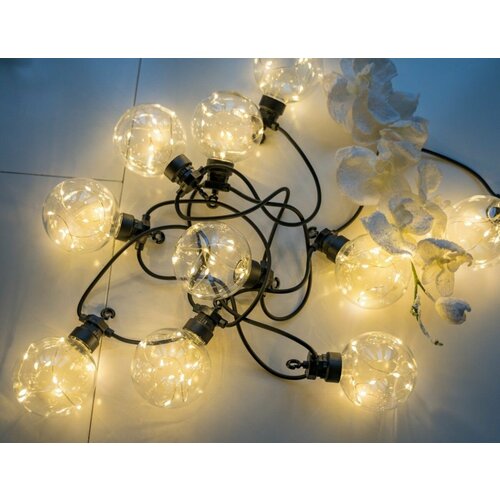 фото Гирлянда из лампочек BULBS BALLS, 10 тёплых белых LED-огней, 2.7+3 м, чёрный провод, уличная, Kaemingk (Lumineo)