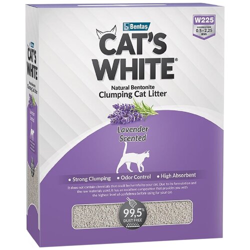 фото Cat's White BOX Lavender комкующийся наполнитель с нежным ароматом лаванды для кошачьего туалета (10л)