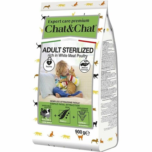 фото Сухой корм Chat&Chat Expert Premium Adult Sterilized with white meat poultry, для взрослых стерилизованных кошек с белым мясом птицы, 900г