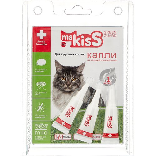 фото Ms.Kiss раствор от блох и клещей Green Guard для котят и кошек от 2 кг 3 шт. в уп.