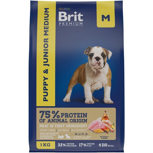 фото Сухой корм для щенков и молодых собак Brit Premium Puppy and Junior Medium с курицей 1 уп. х 1 шт. х 1000 г