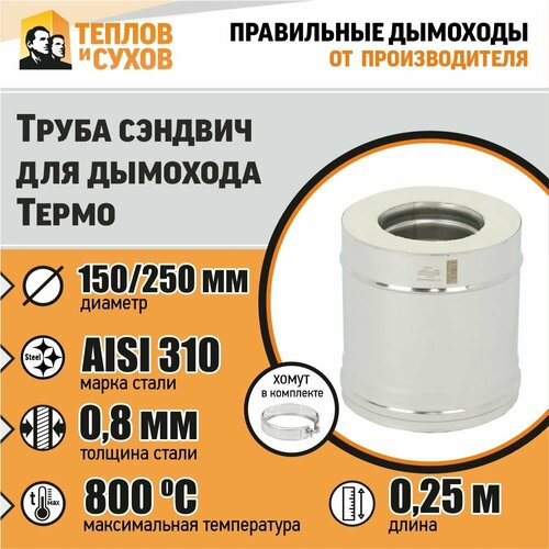 фото Труба Термо L 250 ТТ-Р 310-0.8/304 D150/250 с хомутом