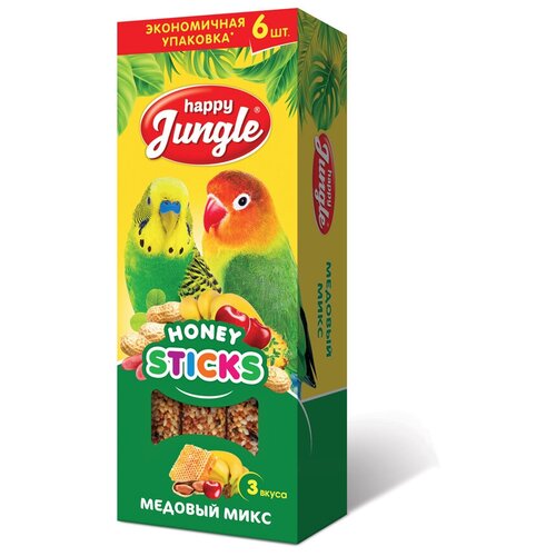 фото Лакомство Happy Jungle Палочки для птиц медовый микс, 6 шт