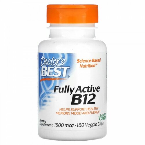 фото Doctor`s Best Fully Active B-12 1500 мкг (Активный витамин B12) 180 вег капсул (Doctor's Best)