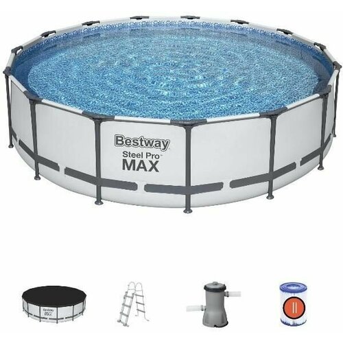 фото Каркасный бассейн BESTWAY STEEL PRO MAX 457х107см, 14970л, фил. насос 3028 л. ч, лестница, тент