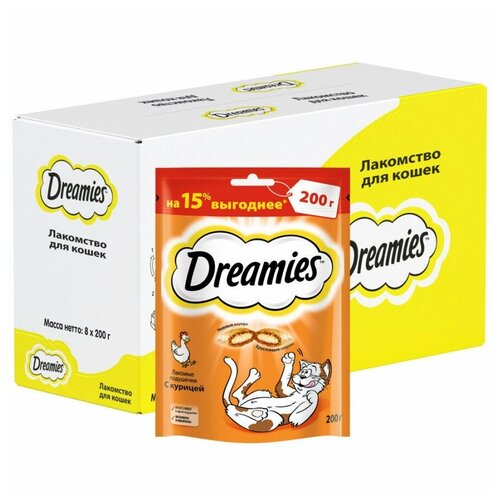 фото Лакомство для кошек Dreamies подушечки с курицей, 8 шт по 200 г