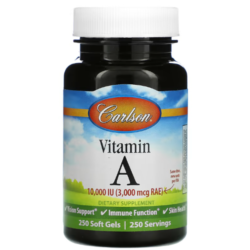 фото Carlson Vitamin A 10000 IU (3,000 mcg RAE) Витамин А 10000 МЕ, 250 мягких капсул.