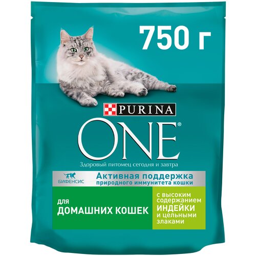 фото Сухой корм для кошек живущих в помещении Purina ONE для вывода шерсти, профилактика МКБ, избыточного веса, с высоким содержанием индейки и цельными злаками 2 шт. х 750 г