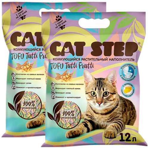 фото CAT STEP TOFU TUTTI FRUTTI наполнитель комкующийся растительный для туалета кошек (12 + 12 л)