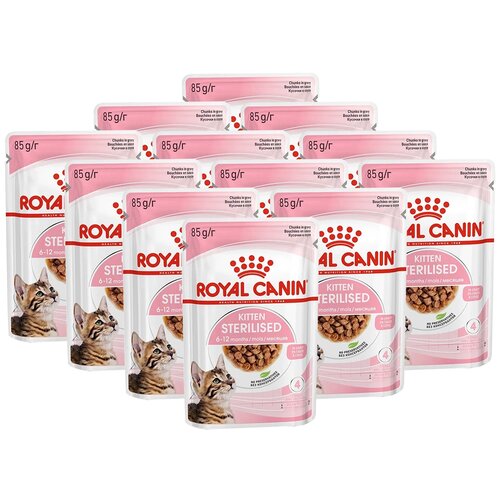 фото Влажный корм для стерилизованных котят Royal Canin мясное ассорти 12 шт. х 85 г (кусочки в желе)