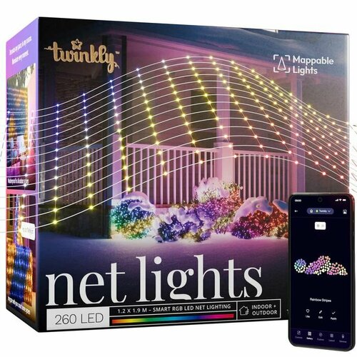 фото Гирлянда сетка Twinkly Net 260 LED RGB Pearl, 1,2 x 1,9 м, прозрачный провод, IP44