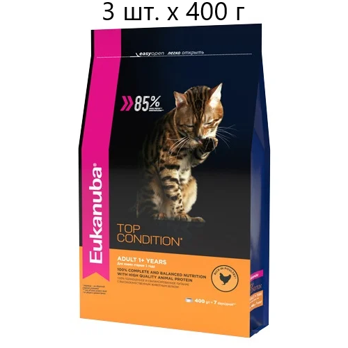 фото Сухой корм для кошек Eukanuba Top Condition Adult 1+ years, с домашней птицей, 3 шт. х 400 г