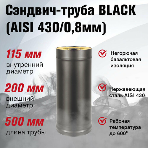 фото Сэндвич-труба BLACK (AISI 430/0,8мм) L-0,5м (115х200)