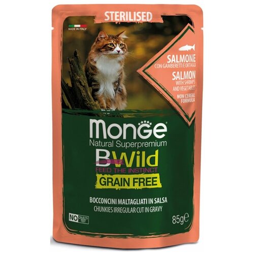 фото Влажный корм для кошек Monge BWild Grain Free стерилизованных Лосось с креветками и овощами 85 г