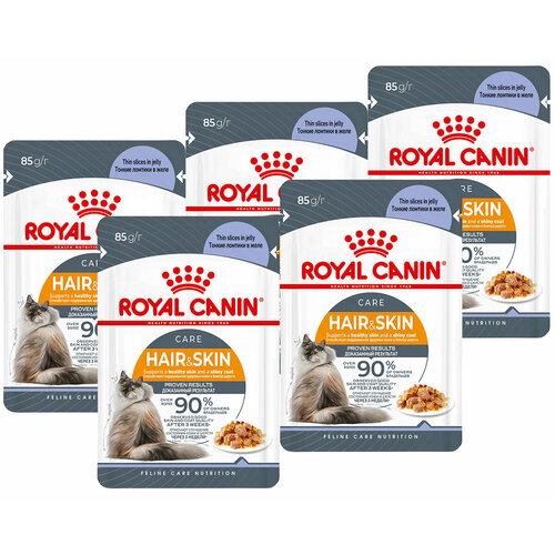 фото ROYAL CANIN HAIR & SKIN CARE для взрослых кошек при аллергии в желе пауч 85 гр 85 гр х 5 шт