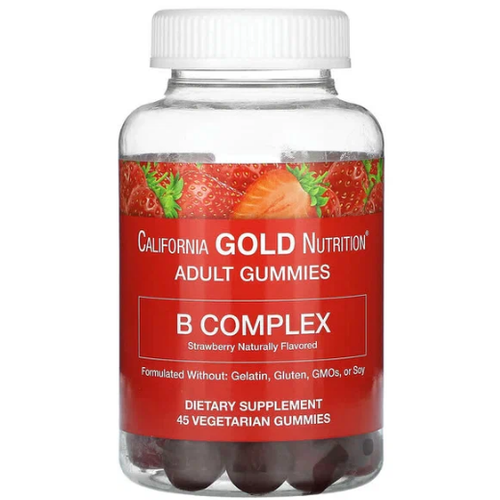 фото California Gold Nutrition B Complex (комплекс витаминов группы В) 45 мармеладок со вкусом клубники (California Gold Nutrition)