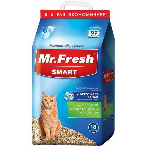 фото Комкующийся наполнитель Mr. Fresh Smart древесный для короткошерстных кошек, 18л, 1 шт.