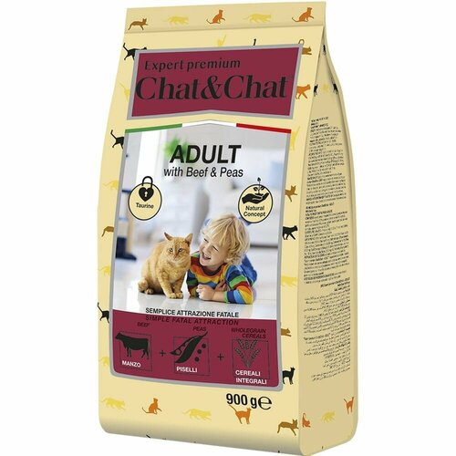 фото Сухой корм Chat&Chat Expert Premium Adult with beef & peas, для взрослых кошек с говядиной и горохом, 900г