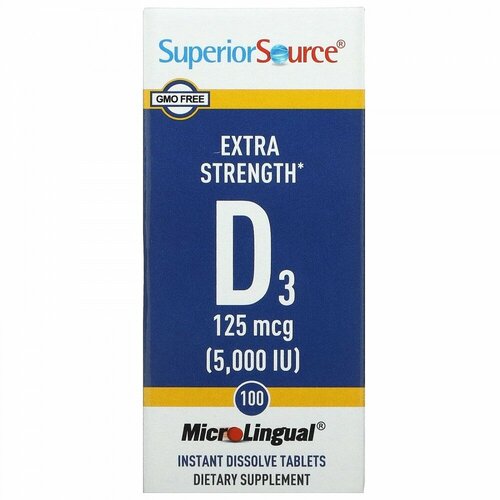 фото Superior Source, Extra Strength D3, 125 mcg (5,000 IU), 100 MicroLingual Instant Dissolve Tablets