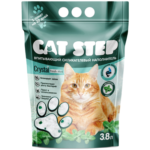 фото Впитывающий наполнитель Cat Step Crystal Fresh Mint, 3.8л, 8 шт.