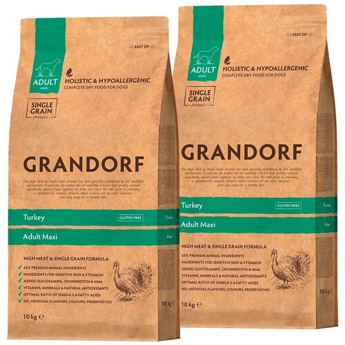 фото GRANDORF SINGLE GRAIN DOG ADULT MAXI TURKEY низкозерновой для взрослых собак крупных пород с индейкой (10 + 10 кг)