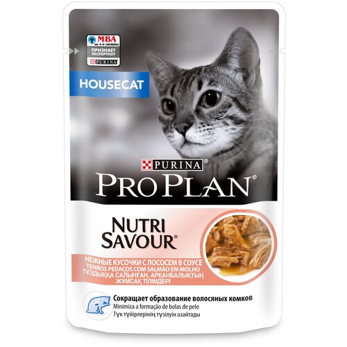 фото корм для кошек Pro Plan Nutri Savour для живущих дома, с лососем 12 шт. х 85 г (кусочки в соусе)