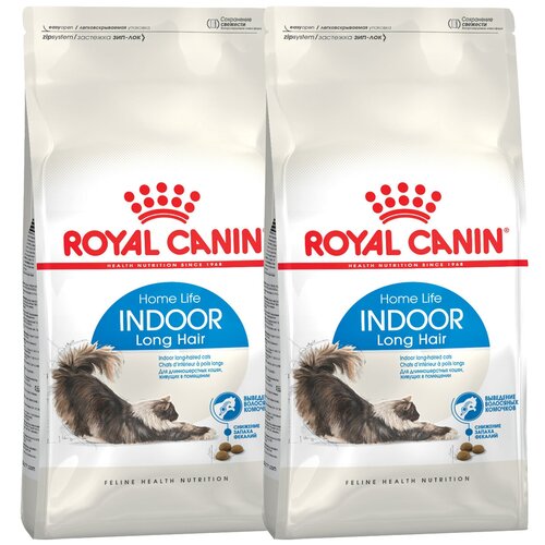 фото ROYAL CANIN INDOOR LONG HAIR для взрослых кошек живущих дома для вывода шерсти (10 + 10 кг)