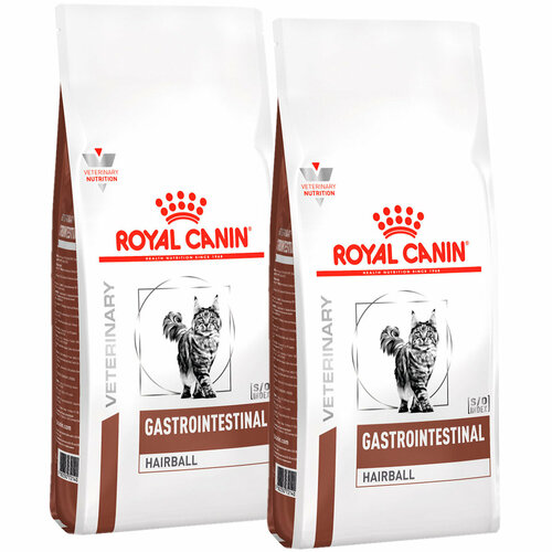 фото ROYAL CANIN GASTROINTESTINAL HAIRBALL для взрослых кошек при заболеваниях желудочно-кишечного тракта для вывода шерсти (0,4 + 0,4 кг)