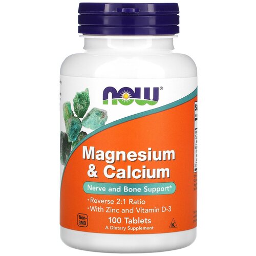 фото Таблетки NOW Magnesium & Calcium with Zinc and Vitamin D3, 270 г, 100 шт.