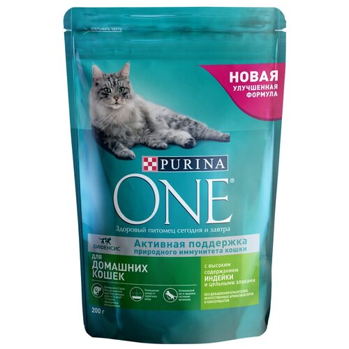 фото Сухой корм для кошек живущих в помещении Purina ONE для вывода шерсти, профилактика МКБ, избыточного веса, с высоким содержанием индейки и цельными злаками 2 шт. х 200 г