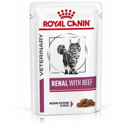 фото Влажный корм для кошек Royal Canin Renal with beef, при проблемах с почками, с говядиной 10 шт. х 85 г (кусочки в соусе) Австрия