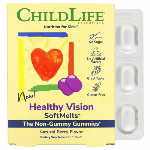 фото ChildLife, Healthy Vision SoftMelts, натуральный ягодный вкус, 27 таблеток