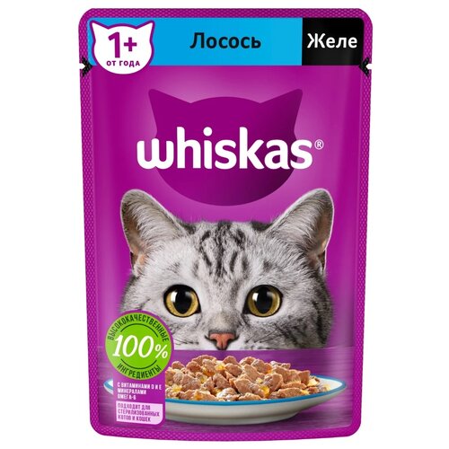 фото Влажный корм для кошек Whiskas лосось 75 г (кусочки в желе)